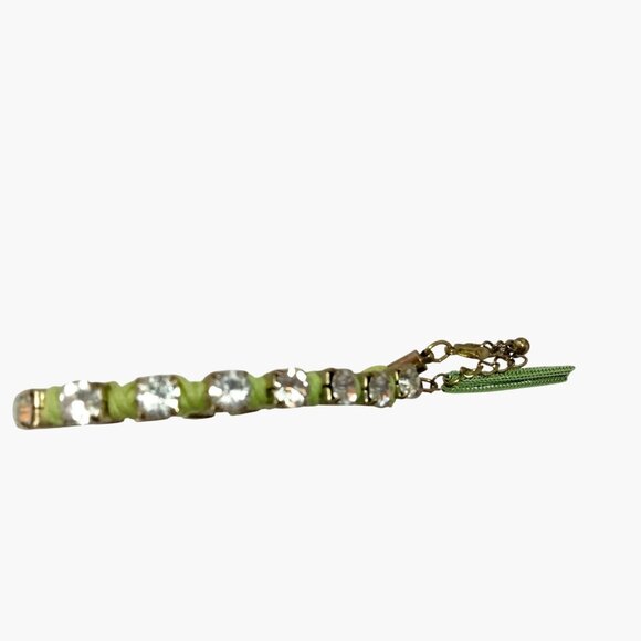 Green Braided Rhinestone Bracelet Crystal Adjustable 7 to 9 inch - Picture 4 of 7